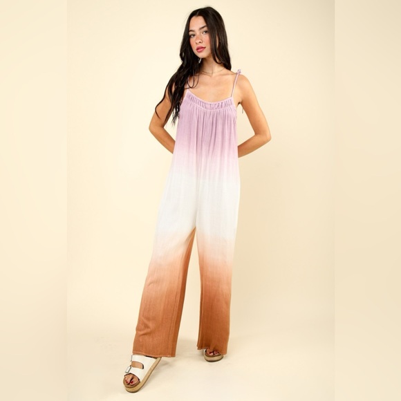 NWOT Lavender Ombré Linen blend Wide Leg Jumpsuit - Picture 7 of 8